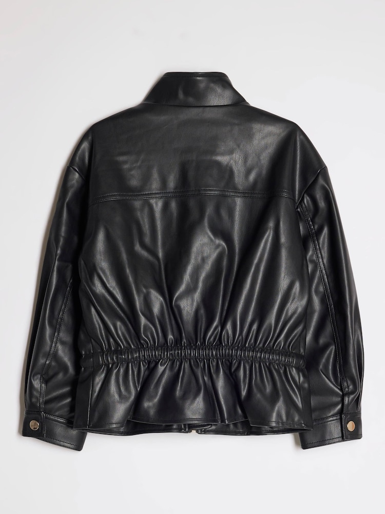 Қара - River Island жасанды былғарыдан жасалған Peplum Bomber күртеше - 4суретінің 2 суреті