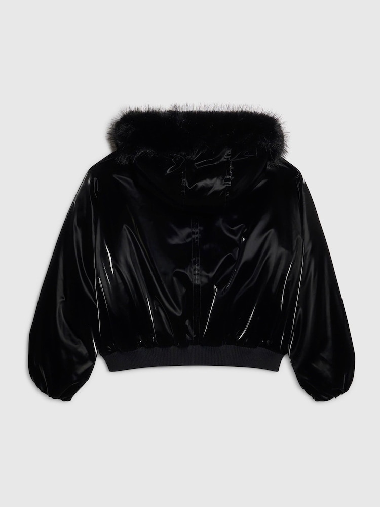 River Island Black Fur Padded Bomber Jacket - Image 2 of 4