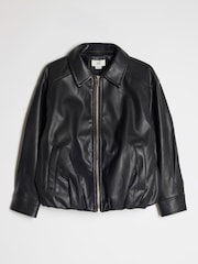 River Island Black Faux Leather Bubble Hem Bomber Jacket - Image 1 of 4