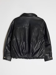 River Island Black Faux Leather Bubble Hem Bomber Jacket - Image 2 of 4