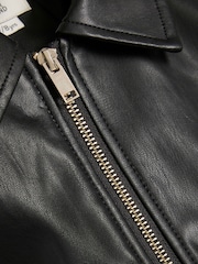 River Island Black Faux Leather Bubble Hem Bomber Jacket - Image 3 of 4