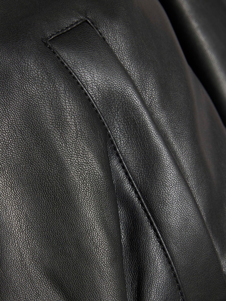 River Island Black Faux Leather Bubble Hem Bomber Jacket - Image 4 of 4