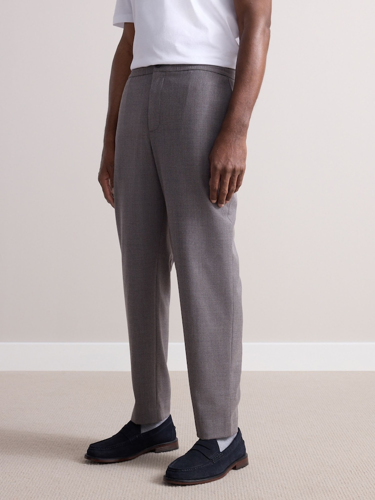 Taupe (Taupe) - Pantalon formel à taille élastiquée en laine riche texturée - Image 1 of 1