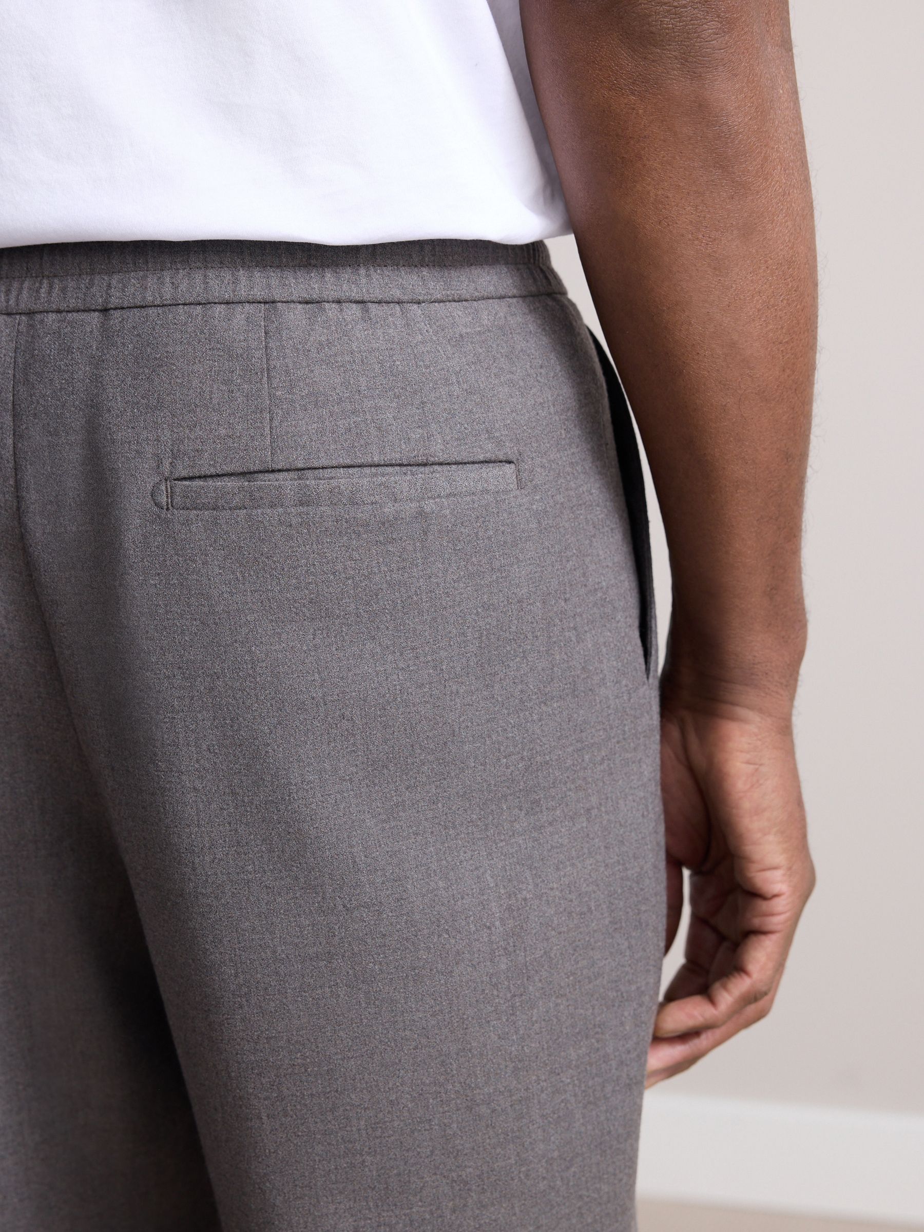 Buy Taupe Elasticated Waist Wool Rich Textured Formal Trousers