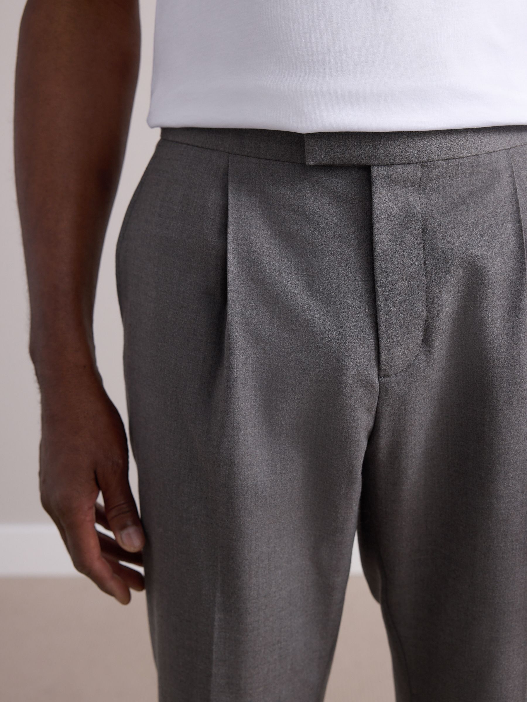 Buy Taupe Wool Rich Smart Textured Trousers With Side Adjusters