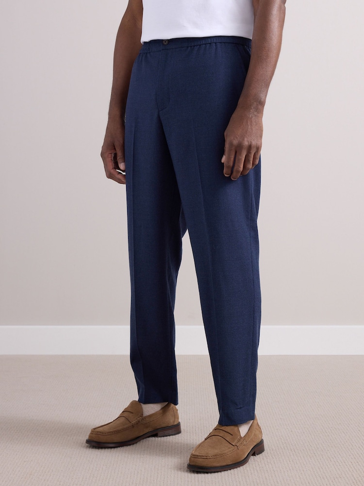 Navy Elasticated Waist Wool Rich Textured Formal Trousers - Image 1 of 9 Navy Elasticated Waist Wool Rich Textured Formal Trousers - Image 1 of 9