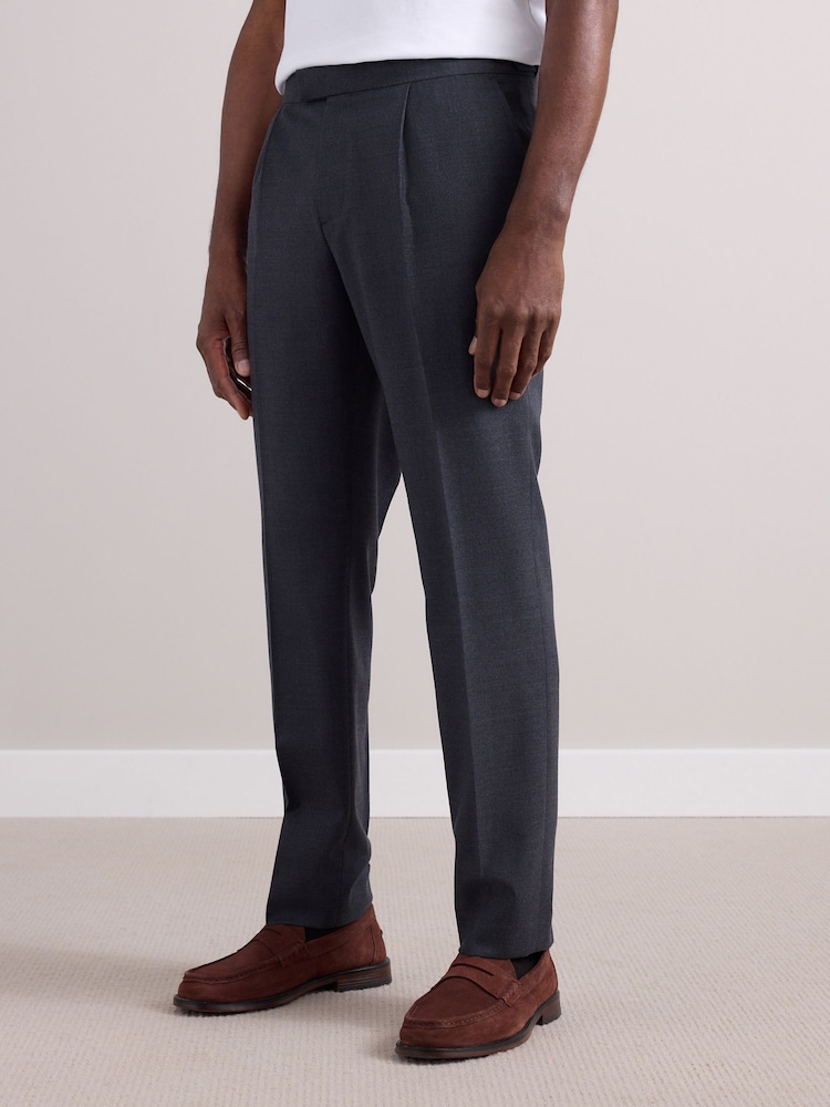 Charcoal Grey Wool Rich Smart Textured Trousers With Side Adjusters - Image 1 of 10 Charcoal Grey Wool Rich Smart Textured Trousers With Side Adjusters - Image 1 of 10