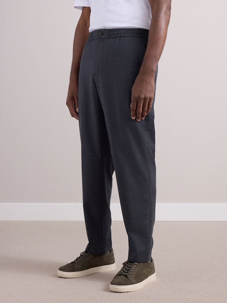 Charcoal Grey Elasticated Waist Wool Rich Textured Formal Trousers - Image 1 of 10 Charcoal Grey Elasticated Waist Wool Rich Textured Formal Trousers - Image 1 of 10