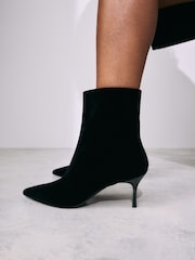 Black Velvet Forever Comfort® Pointed Toe Skinny Heeled Ankle Boots - Image 1 of 4