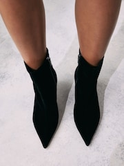 Black Velvet Forever Comfort® Pointed Toe Skinny Heeled Ankle Boots - Image 3 of 4