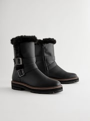 črna - Forever Comfort® Faux Fur Double Buckle Ankle gležnjarji - Slika 1 iz 5