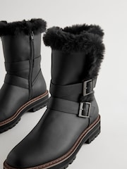 črna - Forever Comfort® Faux Fur Double Buckle Ankle gležnjarji - Slika 3 iz 5