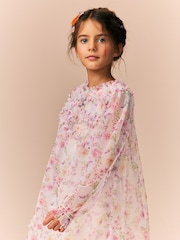 Pink Floral Long Sleeve Mesh Ruffle Occasion Dress (3-16yrs) - Image 4 of 10