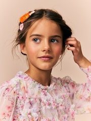 Pink Floral Long Sleeve Mesh Ruffle Occasion Dress (3-16yrs) - Image 6 of 10