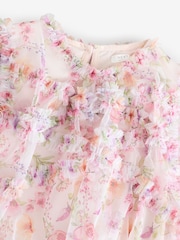 Pink Floral Long Sleeve Mesh Ruffle Occasion Dress (3-16yrs) - Image 9 of 10