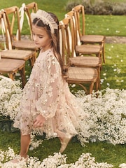 Pink/Gold Embroidered Sequin Long Sleeve Mesh Occasion Dress (4-14yrs) - Image 3 of 10