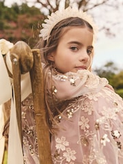 Pink/Gold Embroidered Sequin Long Sleeve Mesh Occasion Dress (4-14yrs) - Image 4 of 10