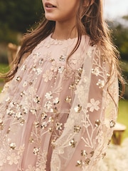 Pink/Gold Embroidered Sequin Long Sleeve Mesh Occasion Dress (4-14yrs) - Image 5 of 10
