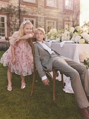 Pink/Gold Embroidered Sequin Long Sleeve Mesh Occasion Dress (4-14yrs) - Image 6 of 10