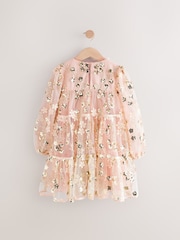Pink/Gold Embroidered Sequin Long Sleeve Mesh Occasion Dress (4-14yrs) - Image 8 of 10