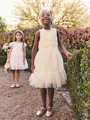 Ecru White Tiered Mesh & Lace Flower Girl Dress (3-16yrs) - Image 1 of 8