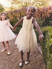 Ecru White Tiered Mesh & Lace Flower Girl Dress (3-16yrs) - Image 2 of 8