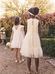 Ecru White Tiered Mesh & Lace Flower Girl Dress (3-16yrs) - Image 4 of 8