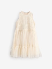 Ecru White Tiered Mesh & Lace Flower Girl Dress (3-16yrs) - Image 5 of 8