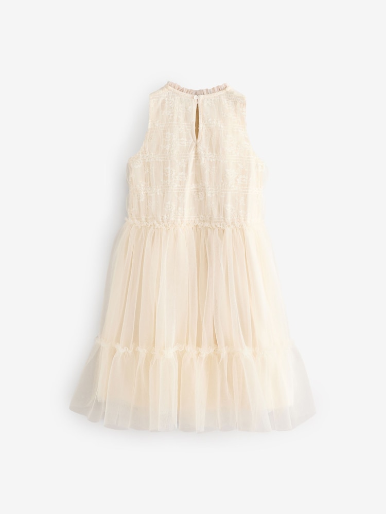 Ecru White Tiered Mesh & Lace Flower Girl Dress (3-16yrs) - Image 6 of 8