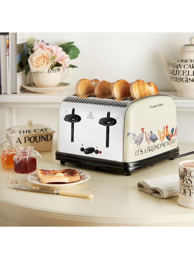 Russell Hobbs Cream Emma Bridgewater Rise & Shine 4 Slice Toaster - Image 1 of 6