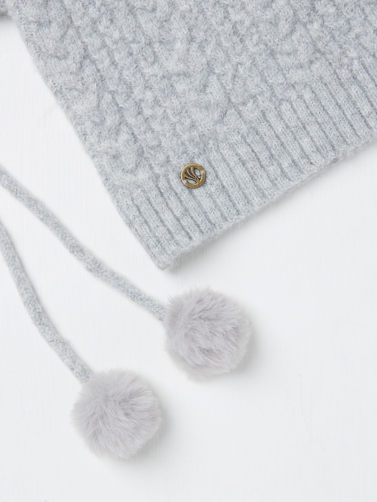 FatFace Grey Cable Knit Hood Hat - Image 2 of 2