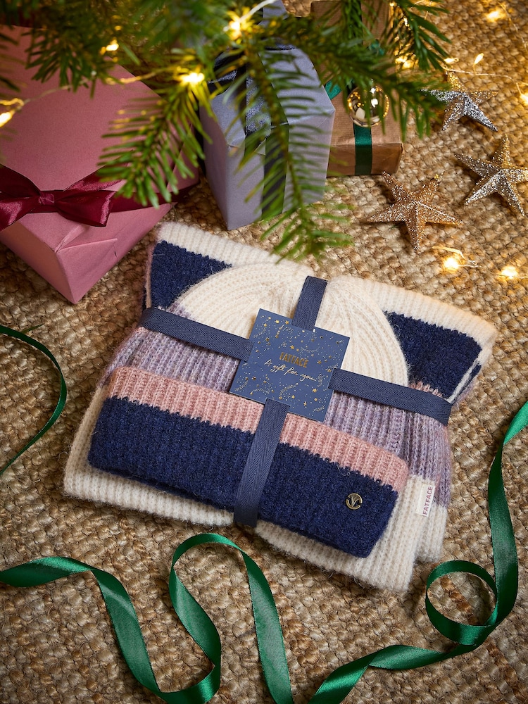 FatFace Multi Colourblock Hat and Scarf Gift Set - Image 1 of 3