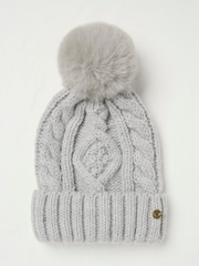 FatFace Grey Billie Cable Bobble Hat - Image 1 of 4