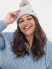 FatFace Grey Billie Cable Bobble Hat - Image 3 of 4