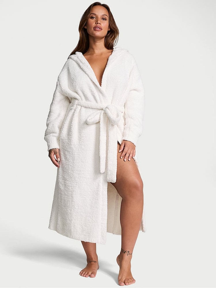Victoria's Secret Coconut White Chenille Hooded Long Dressing Gown - Image 1 of 3 Victoria's Secret Coconut White Chenille Hooded Long Dressing Gown - Image 1 of 3