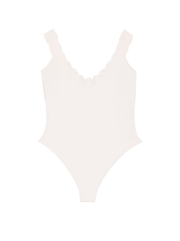 Victoria's Secret Coconut White Lace Trim Scoop Neck Bodysuit - Image 3 of 3