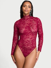 Victoria's Secret Campari Red Lace Long Sleeve Bodysuit - Image 1 of 3
