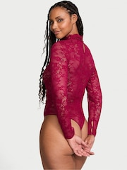 Victoria's Secret Campari Red Lace Long Sleeve Bodysuit - Image 2 of 3