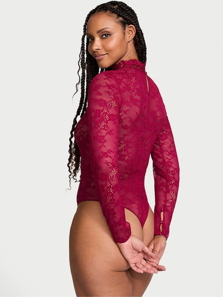 Victoria's Secret Campari Red Lace Long Sleeve Bodysuit - Image 2 of 3