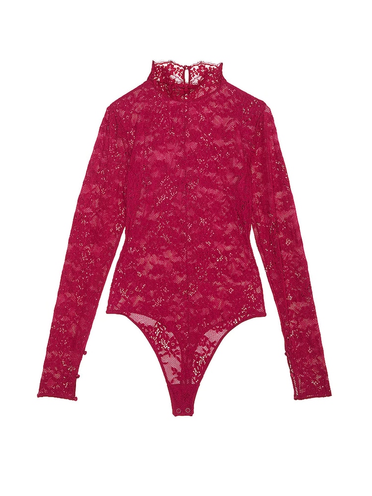 Victoria's Secret Campari Red Lace Long Sleeve Bodysuit - Image 3 of 3