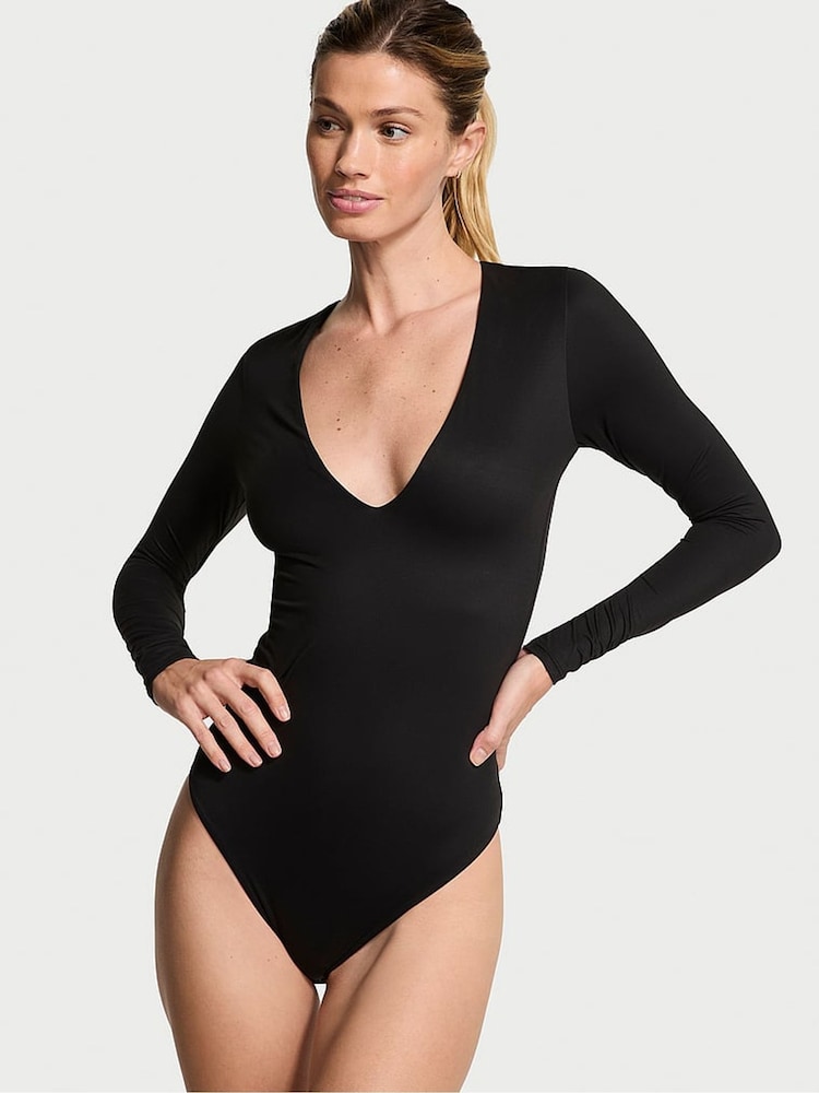 Victoria's Secret Black FeatherSoft™ Bodywear V-Neck Bodysuit - Image 1 of 3
