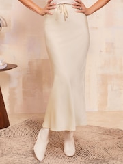 Friends Like These Cream Satin Bias Maxi Skirt With Tie Waist - Image 1 of 4
