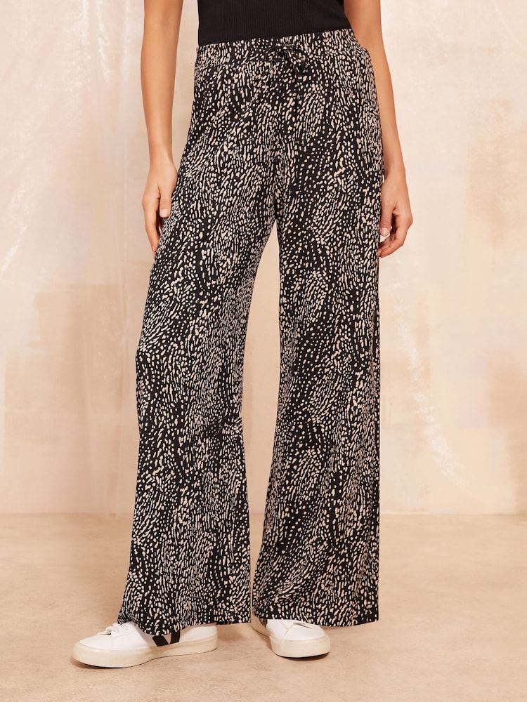 Friends Like These Camel Wide Leg Crinkle Jersey Printed Elasticated Waist Trousers - Image 1 of 4 Friends Like These Camel Wide Leg Crinkle Jersey Printed Elasticated Waist Trousers - Image 1 of 4