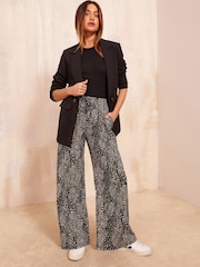 Friends Like These Camel Wide Leg Crinkle Jersey Printed Elasticated Waist Trousers - Image 2 of 4