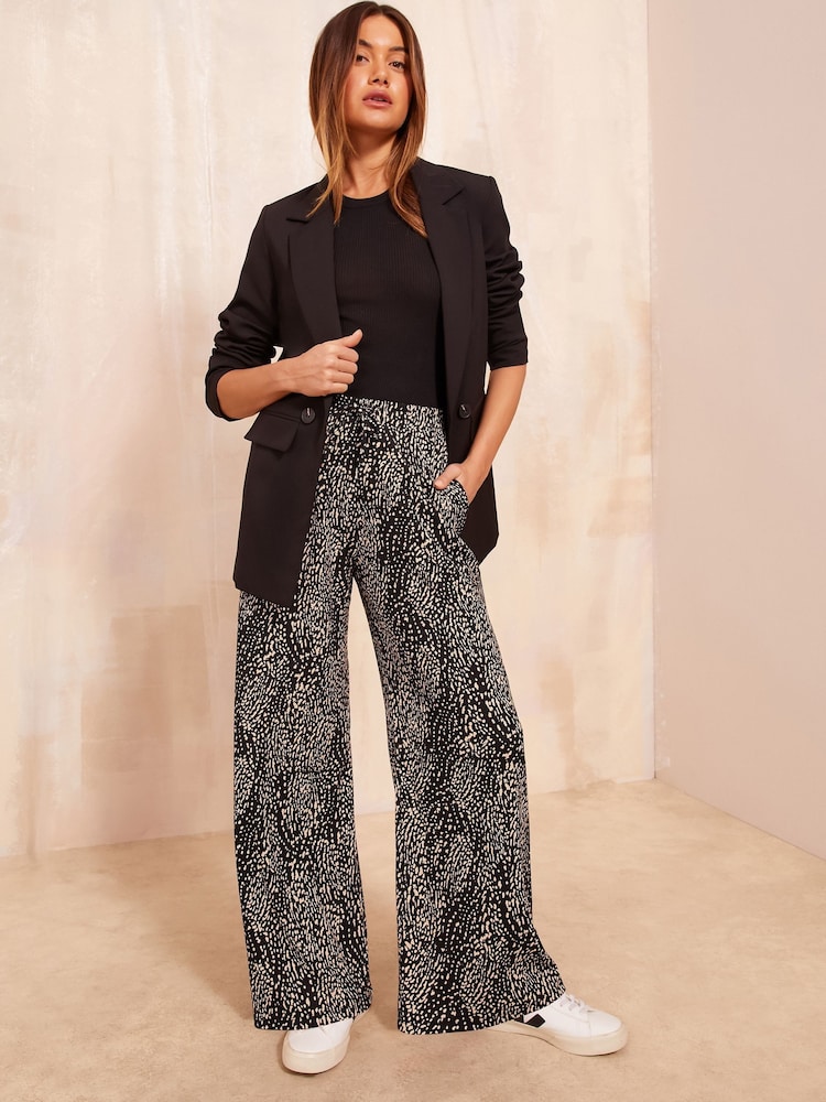 Friends Like These Camel Wide Leg Crinkle Jersey Printed Elasticated Waist Trousers - Image 2 of 4 Friends Like These Camel Wide Leg Crinkle Jersey Printed Elasticated Waist Trousers - Image 2 of 4