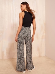 Friends Like These Camel Wide Leg Crinkle Jersey Printed Elasticated Waist Trousers - Image 4 of 4