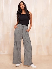 Friends Like These Black Wide Leg Crinkle Jersey Printed Elasticated Waist Trousers - Image 2 of 4