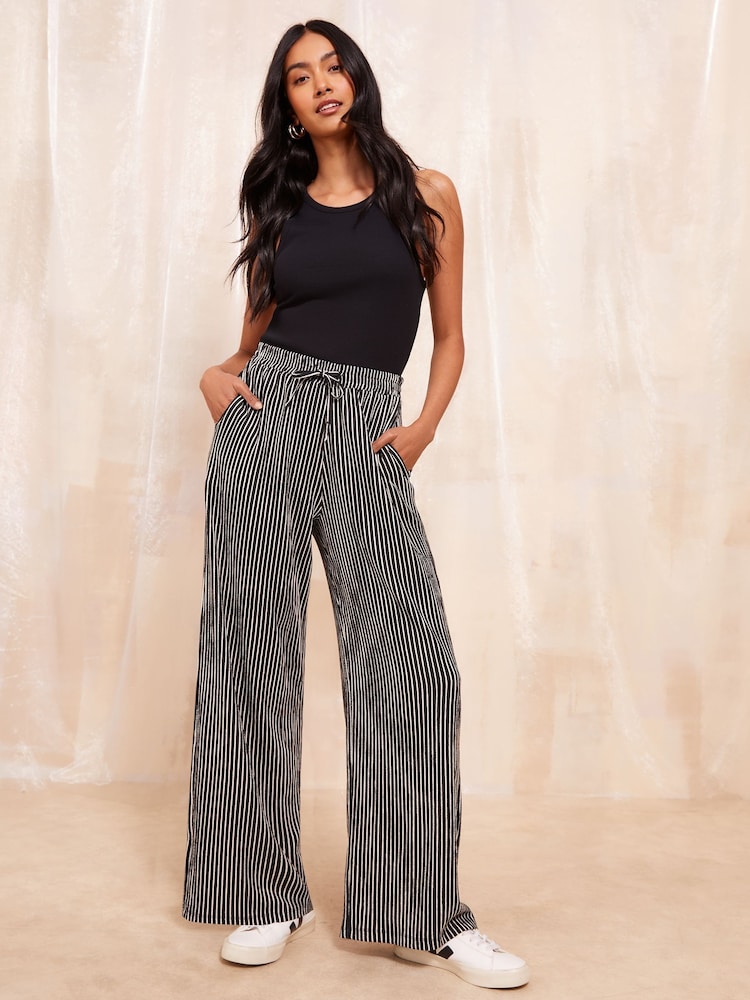 Friends Like These Black Wide Leg Crinkle Jersey Printed Elasticated Waist Trousers - Image 2 of 4