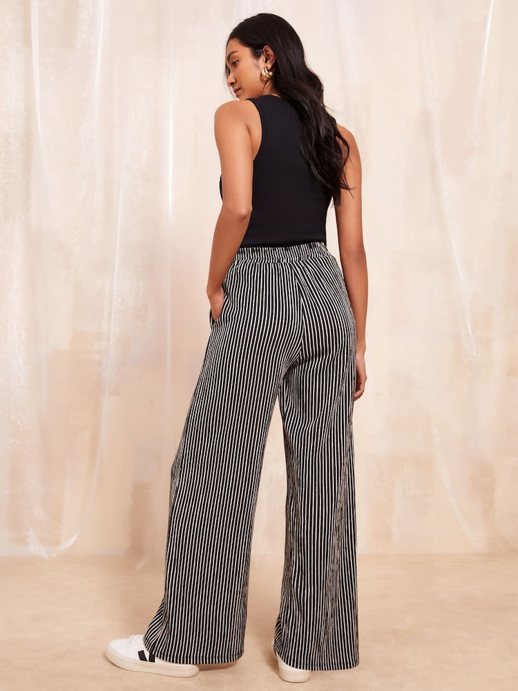 Friends Like These Black Wide Leg Crinkle Jersey Printed Elasticated Waist Trousers - Image 4 of 4