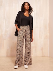 Friends Like These Brown Wide Leg Crinkle Jersey Printed Elasticated Waist Trousers - Image 2 of 4